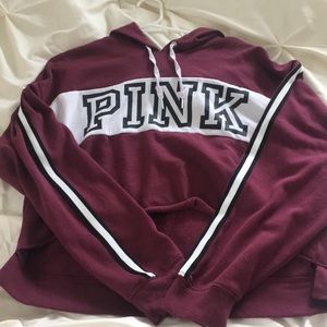 Victoria’s Secret Pink Cutoff Hoodie in maroon/blk